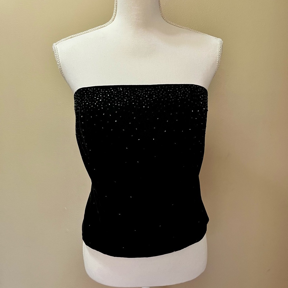 Chelsea Nites Black Velvet Sequined Tube Top Size 12